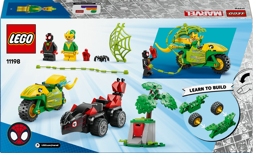 LEGO® Marvel 11198 Spin, Electro a honička s dinosauřím vozidlem